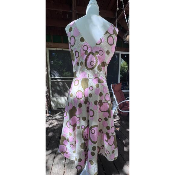 Lapis Size M Linen Cotton Pleated Beige Brown Pink Sleeveless Drop Waisted Dress - Picture 3 of 7